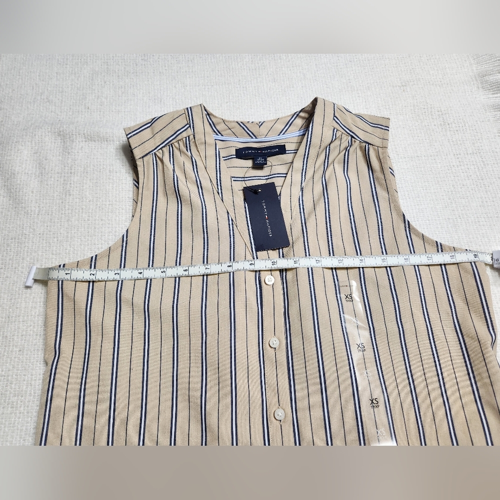 Tommy Hilfiger Tan and Blue Striped Sleeveless Shirt - Picture 8 of 8